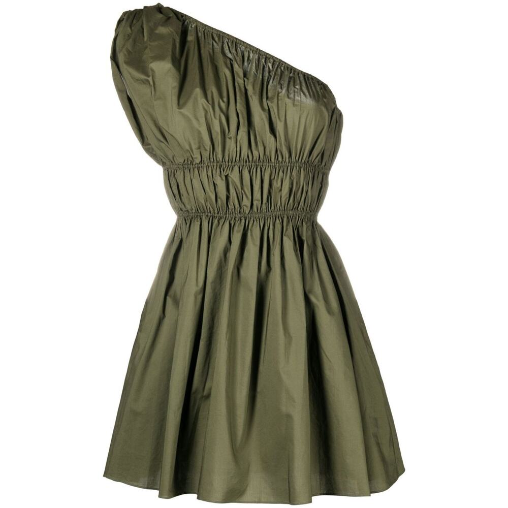 Matteau Olive One-Shoulder Shirred Mini Dress